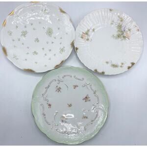 SETOF THREE mixed Vintage WEIMAR Plates HAND FANS Gilded Floral Embossed LOVELY